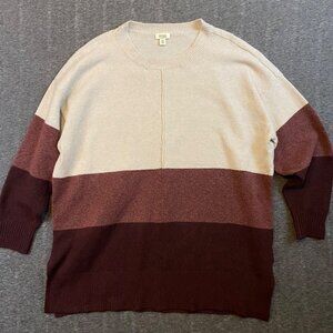 A.N.A Colorblock Sweater Beige & Burgundy Womens Plus 0X Lightweight Crewneck